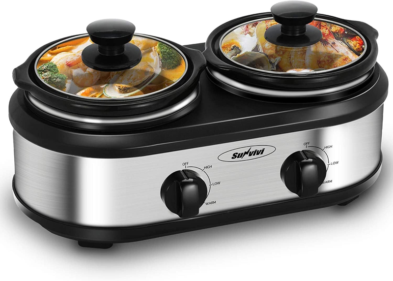 Dual Pot Slow Cooker Buffet Server 2.5QT Total Oval Ceramic Warmer Lid8