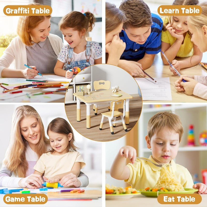 Kids Table and 2 Chairs Set, Height Adjustable Toddler Desk 31.5" L X 23.6" W an5