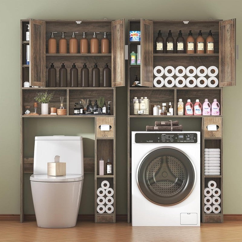 Farmhouse Over-Toilet Cabinet with 2 Barn Doors, 10 Adjustable Shelves & Tissue5