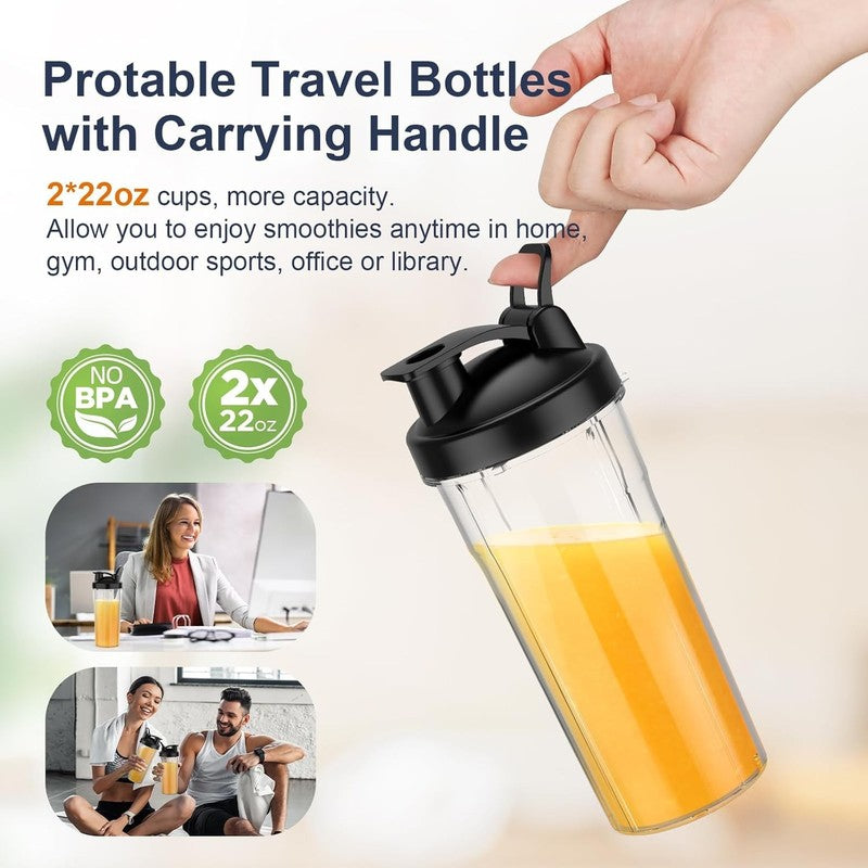 900W Personal Smoothie Blender w/ 2x22Oz Cups Single Serve Mixer Silver2