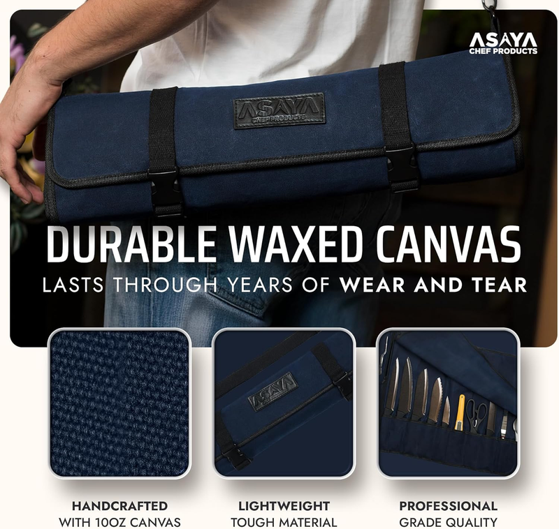 Canvas Chef Knife Roll Bag 10 Slots Large Pocket Adjustable Shoulder Strap2