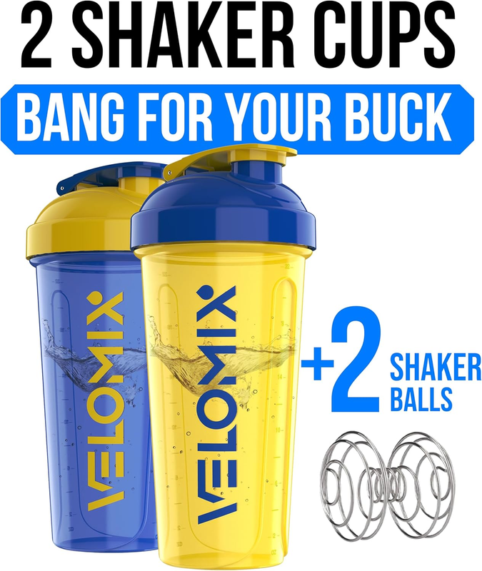 2 Pack 28oz Protein Shaker Bottles Wire Whisk Leakproof Stand Strong1