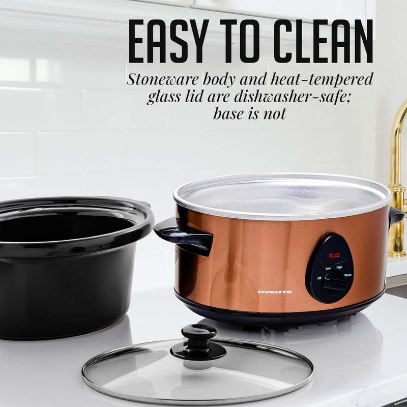 3.7Qt Electric Slow Cooker Stainless Steel Non-Stick Dishwasher Safe Copper4