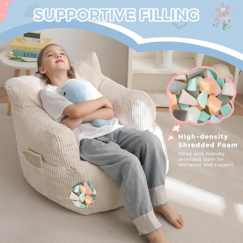 Kids Bean Bag Chair Toddler Sofa w/ Filler Lazy Floor Chair Gaming Beige2