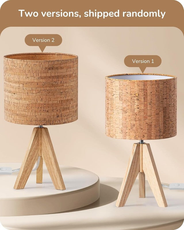 Small Table Lamp Wooden Tripod Bedside Lamp Linen Shade E26 14.2in1