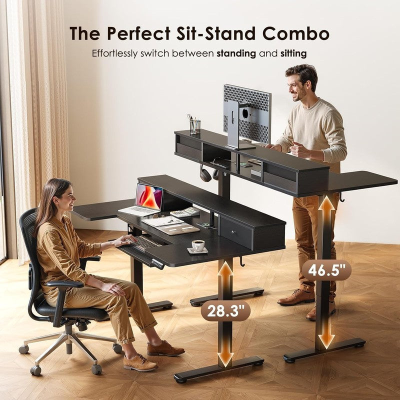55'' U Shaped Electric Standing Desk w/ Drawers Sit Stand Home Office Black4