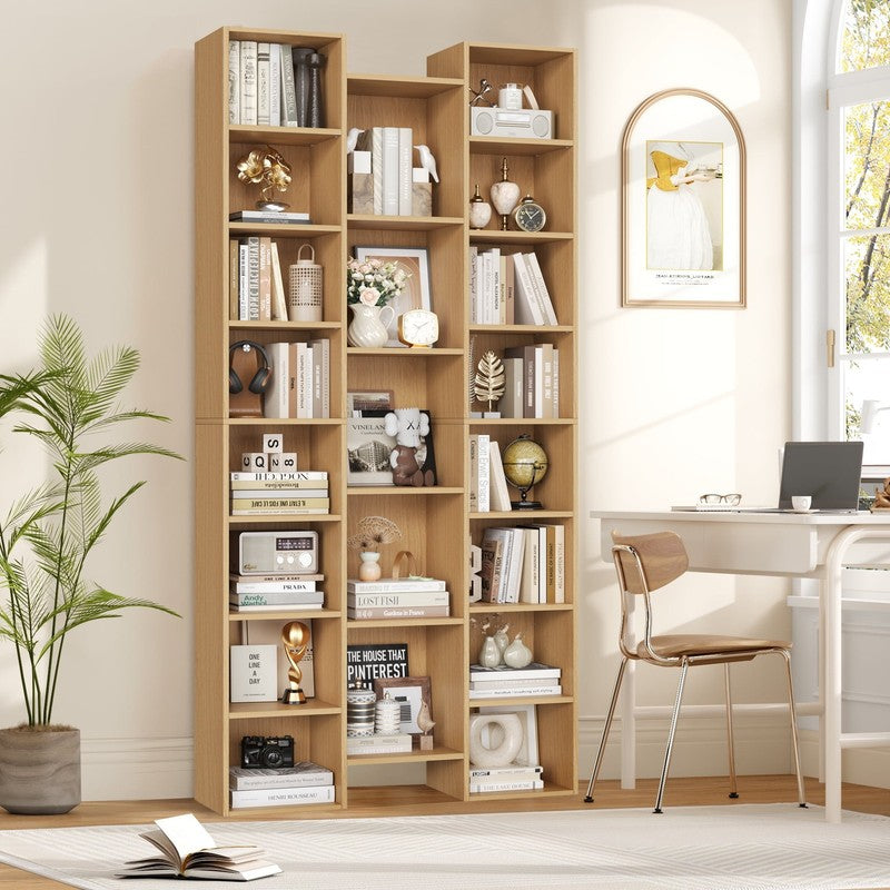 21-Cube Bookcase, 71’’ Tall Wooden Bookshelves with Adjustable Shelves, Triple W4