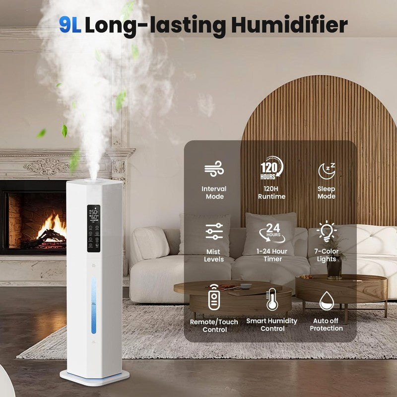 9L Cool Mist Humidifier Top Fill Large Room 120H Auto Mode 7 Color Light Quiet2