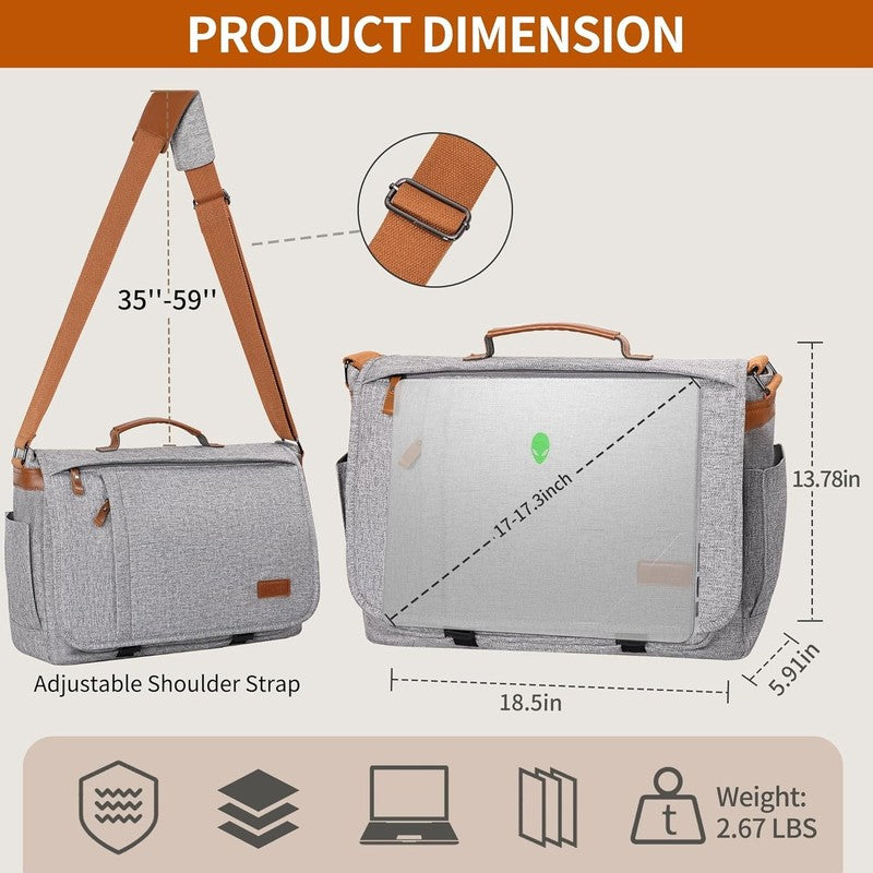 Mens Messenger Bag 17 17.3" Laptop Canvas Water Resistant Work Grey5