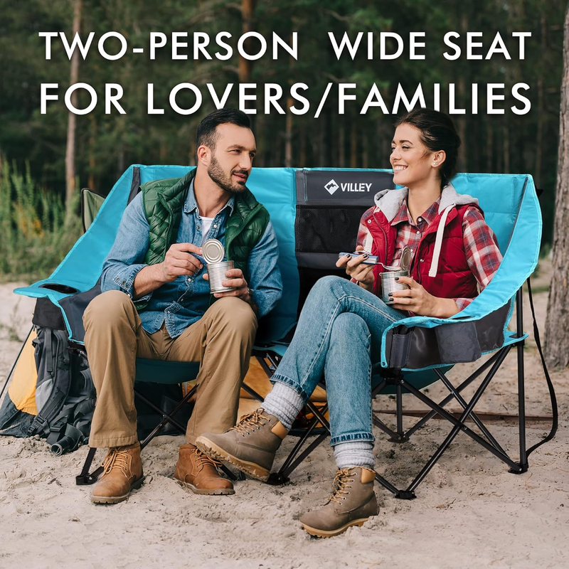 Extra Wide Double Camping Chair w/ Cooler Bag Loveseat Folding 600lb2