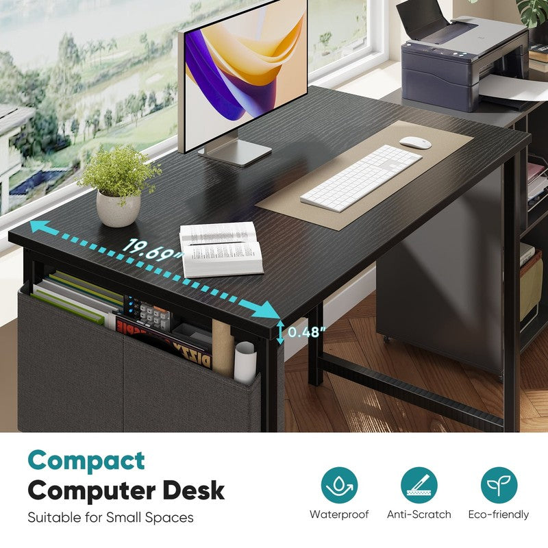 31" Computer Desk with Metal Frame – Waterproof Surface & Storage Bag, Black1