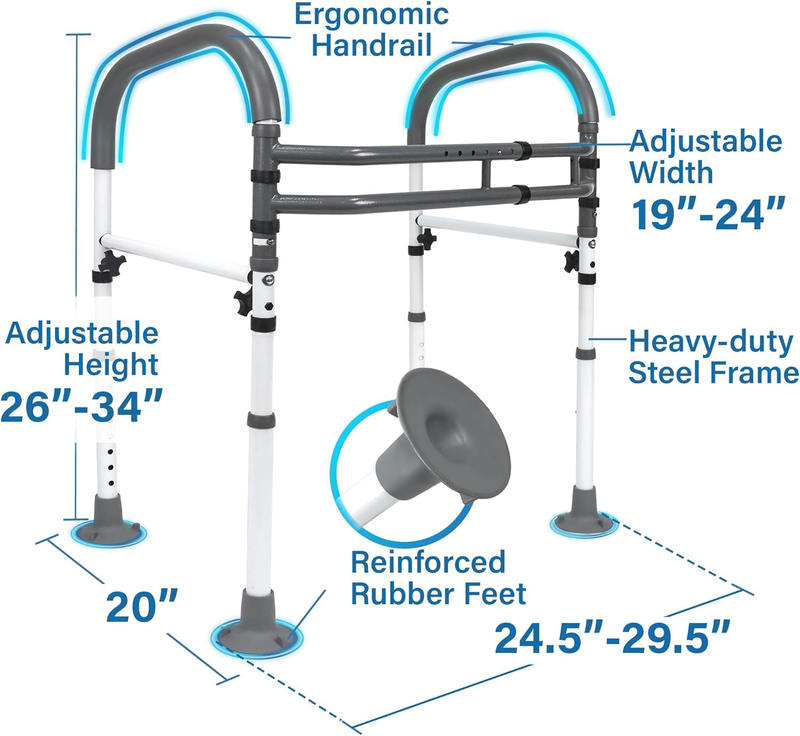 Medical Deluxe Adjustable and Foldable Toilet Safety Frame, Bathroom Handrail As1