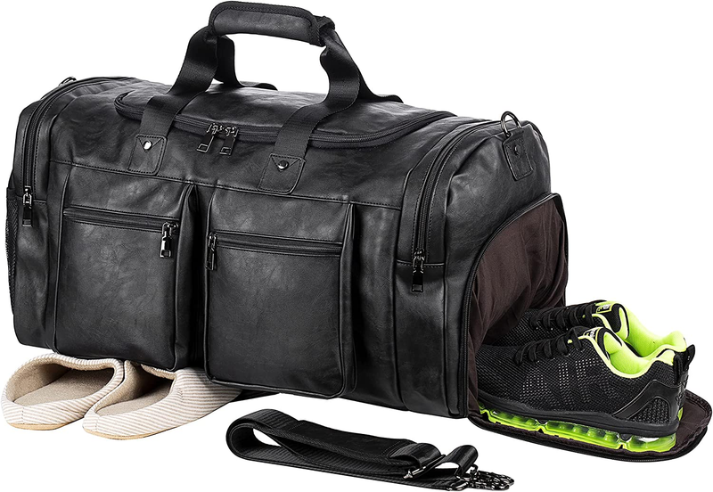 Travel Bag with Shoe Pouch,Weekender Overnight Bag Leather Large Carry on Bag8