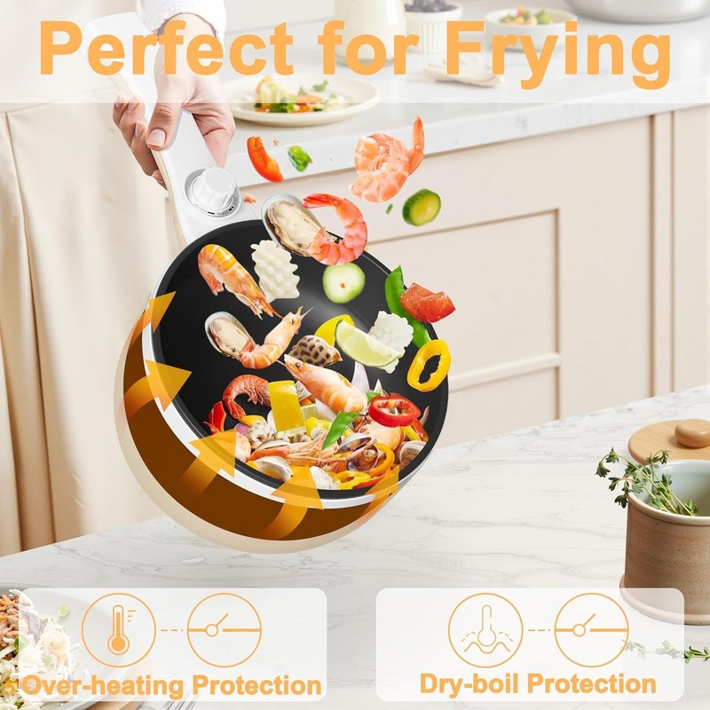 Electric Hot Pot 1.5L Mini Non Stick Sauté Pan Adjustable Power Portable1