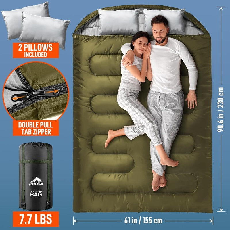 Double Sleeping Bag XL Queen Size 2 Person w/ Pillow All Season5