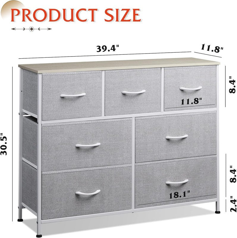 7 Drawer TV Stand Dresser Light Grey Metal Frame Wood Top Storage Chest2