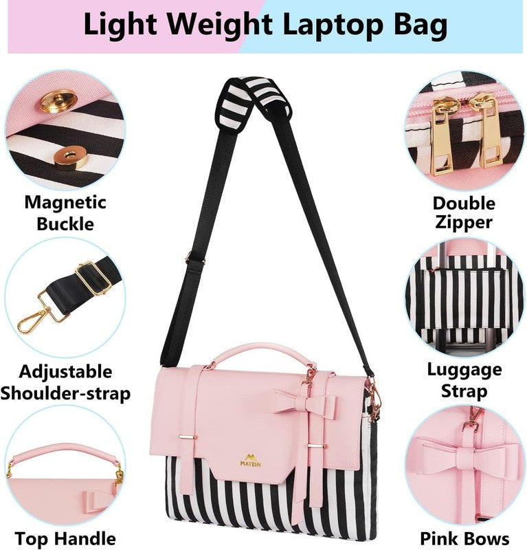 Laptop Tote Bag, 15.6 Inch PU Leather Crossbody Shoulder Handbag for Women, Pink3