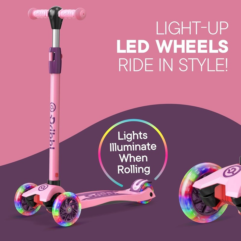 3 Wheel Kids Scooter Lean to Steer Adjustable Handlebar Wide Deck Purple/Pink6