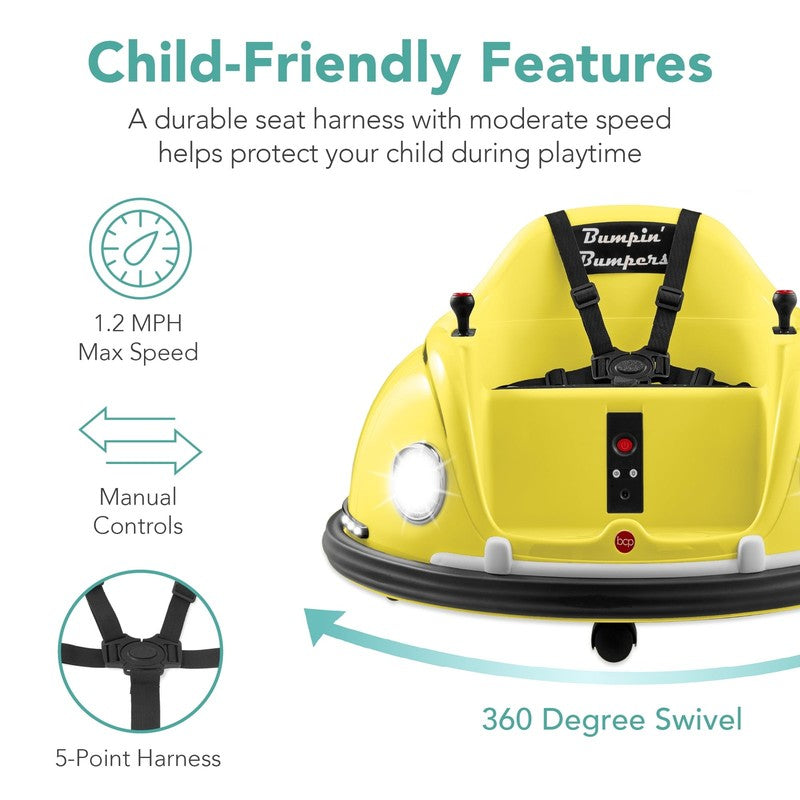 Yellow 6V Kids Ride On Bumper Car Remote 360 Spin Harness Lights6