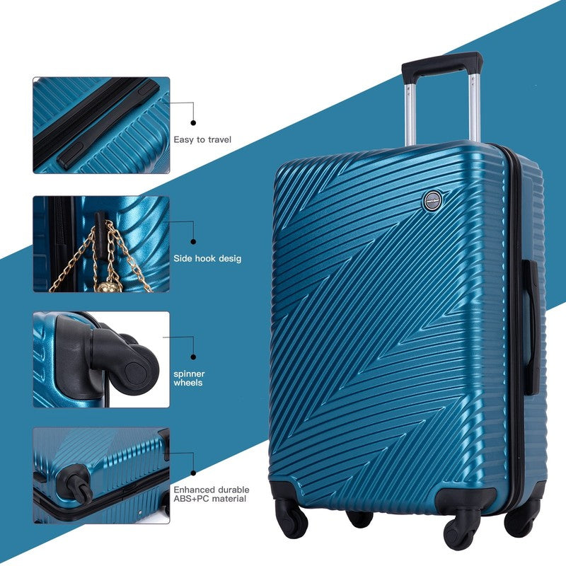 Stylish 3 Piece Lightweight Blue Hardside Luggage Set with Spinner Wheels7