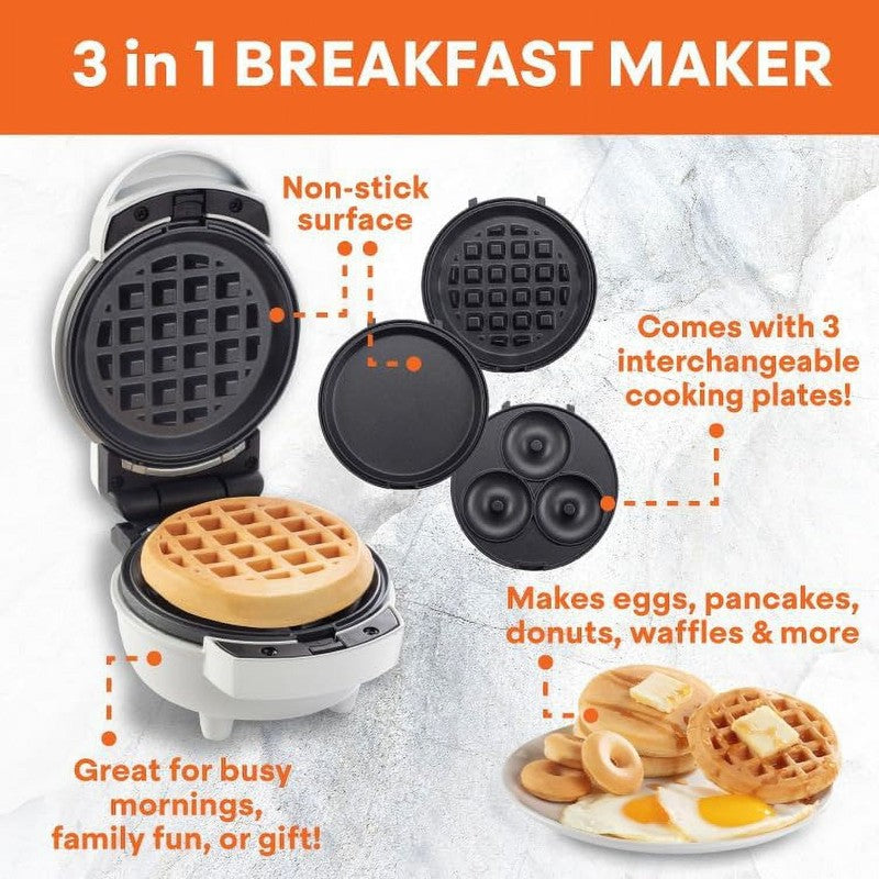 3 In 1 Mini Breakfast Maker  Make Eggs, Pancakes, Donuts, & Waffles and More in 1