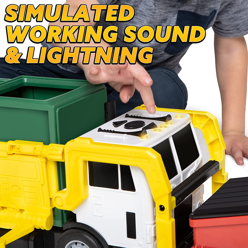 Large Friction Powered Garbage Truck Toy Set, Includes Dumpster, Trash Bins, and5