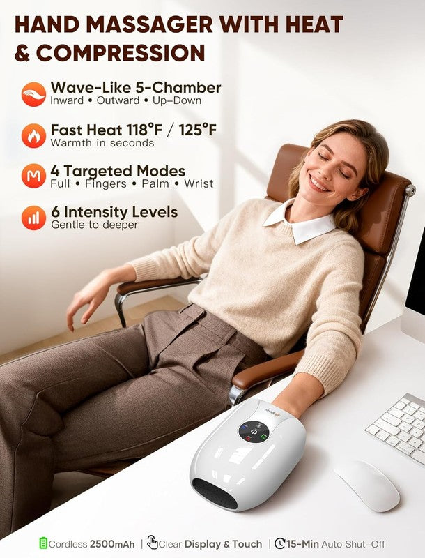 Hand Massager w/ Heat Compression Cordless Arthritis Carpal Tunnel 6 Intensity1
