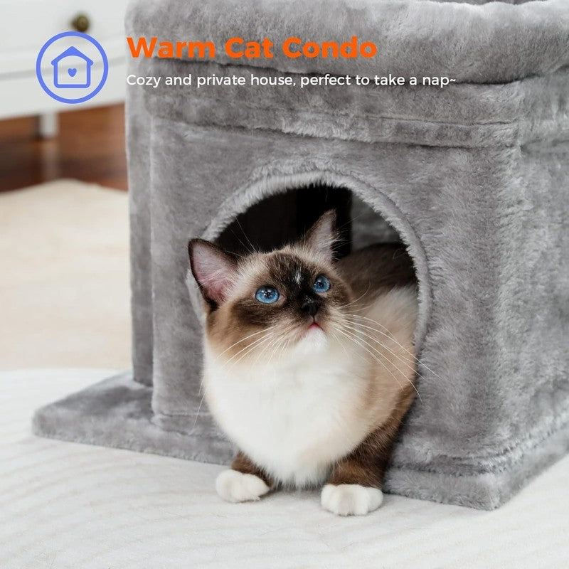 Cat Tree Tower for Indoor Cats with Condo, Sisal Scratching Posts & Pom Pom2
