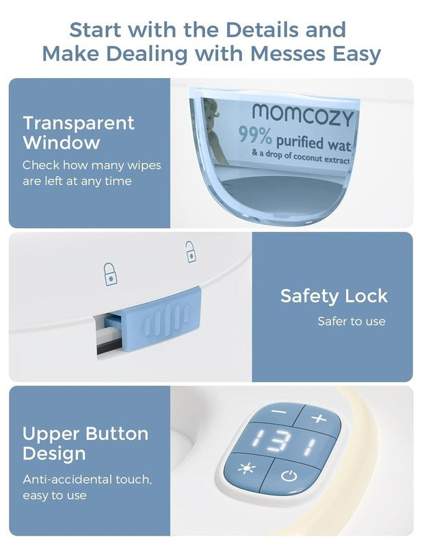Baby Wipe Warmer 4 Temp Modes Fast Heating Night Light Blue7