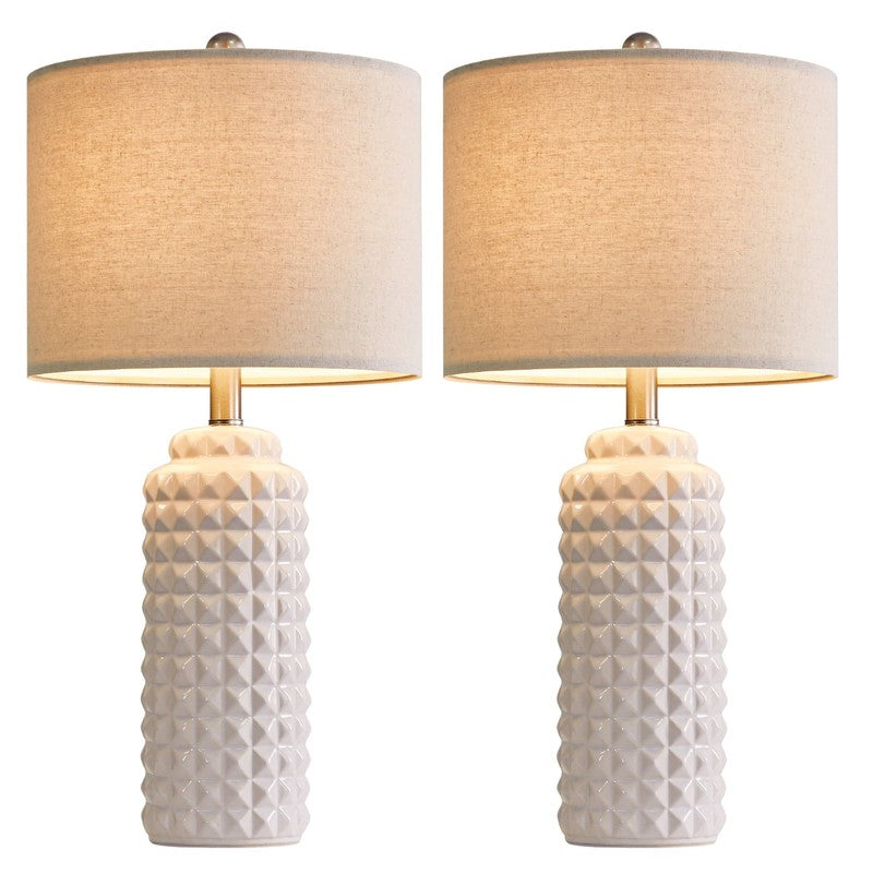 Set of 2 Modern Ceramic Table Lamps 24.5" for Bedroom & Living Room White8