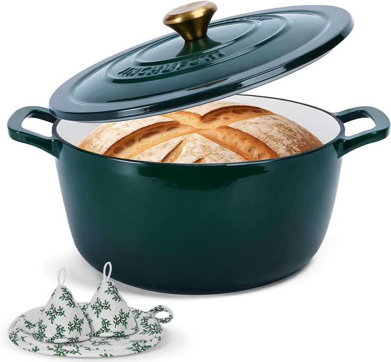 5QT Cast Iron Dutch Oven w/ Lid Sourdough Bread Baking Pot0