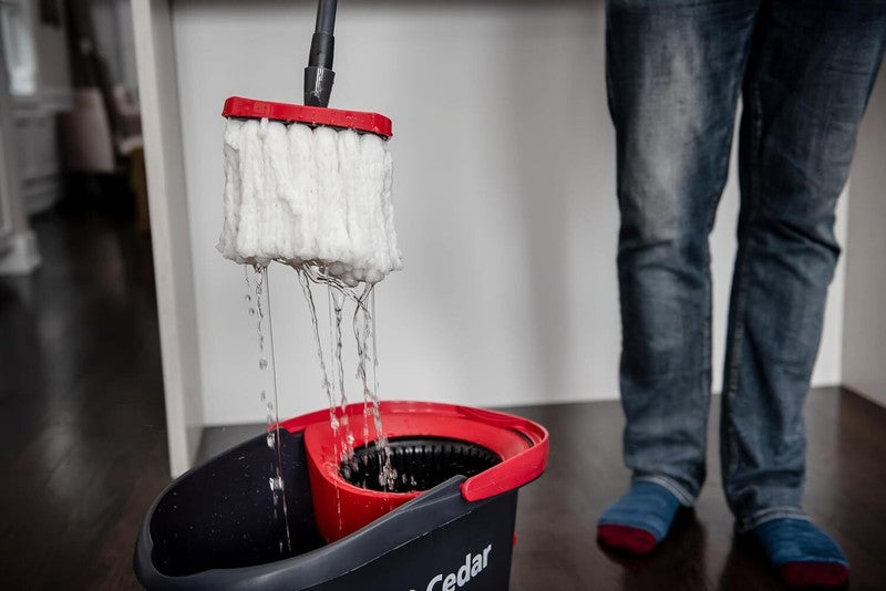 Easywring Microfiber Spin Mop, Bucket Floor Cleaning System, Red, Gray, Standard10