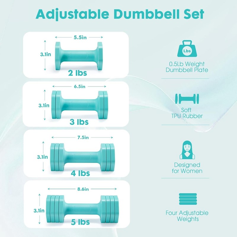 4-in-1 Adjustable Dumbbells 2-5lb TPU Handle Home Gym Weights for Women Blue3