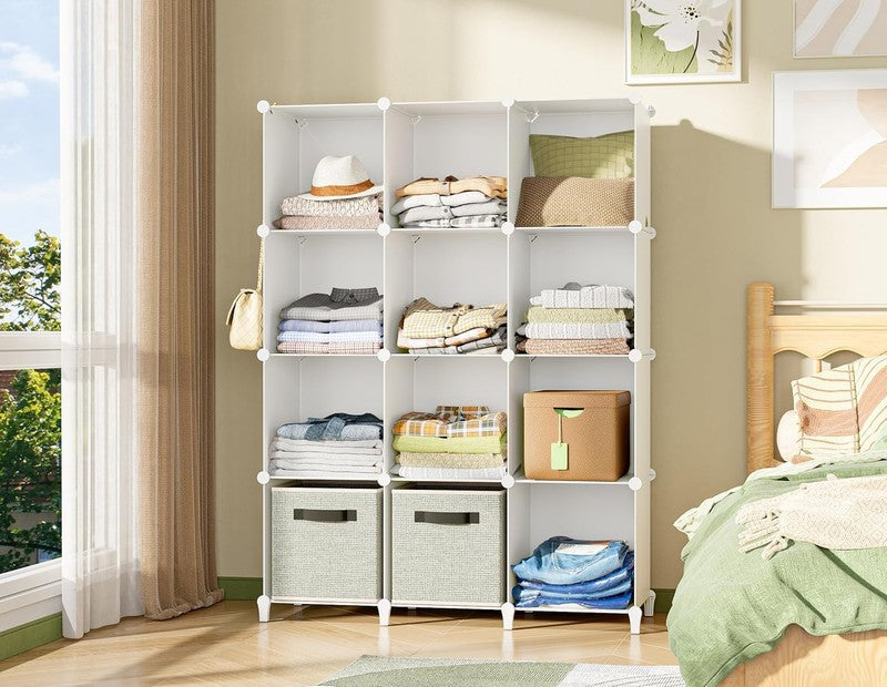 12 Cube Closet Organizer, Portable Cube Storage Shelves for Clothes, White1