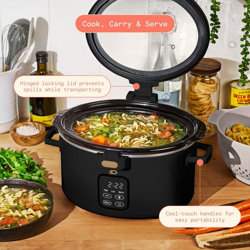 4 Qt Digital Slow Cooker with Hinged Locking Lid, Black Sesame by Drew Barrymore2