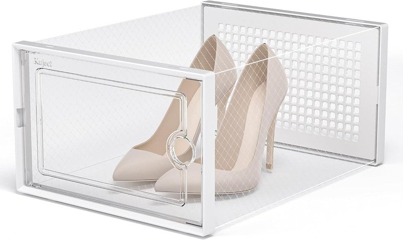 12 Pack X Large Clear Shoe Storage Boxes, Stackable Organizer Bins, White4