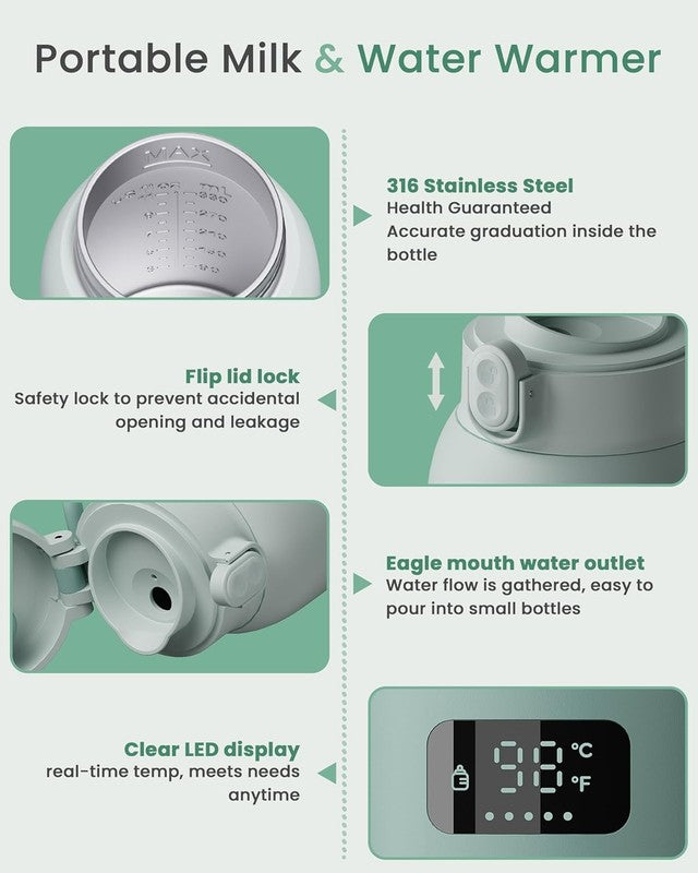 Portable Baby Bottle Warmer 17oz Dual Heat Fast Travel Outdoor Green5