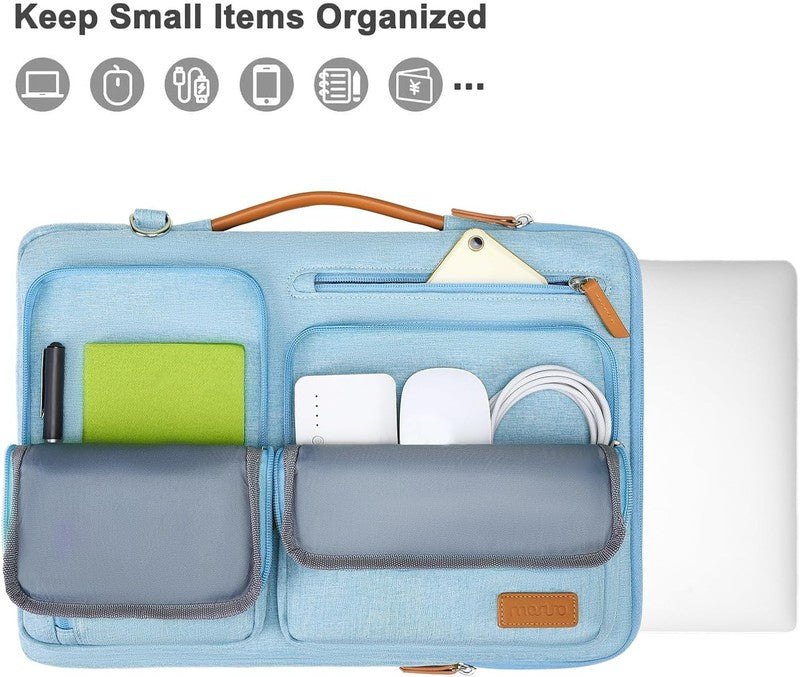 15.6 Inch Laptop Shoulder Bag 360 Protective Messenger 4 Zipper Pockets Blue3