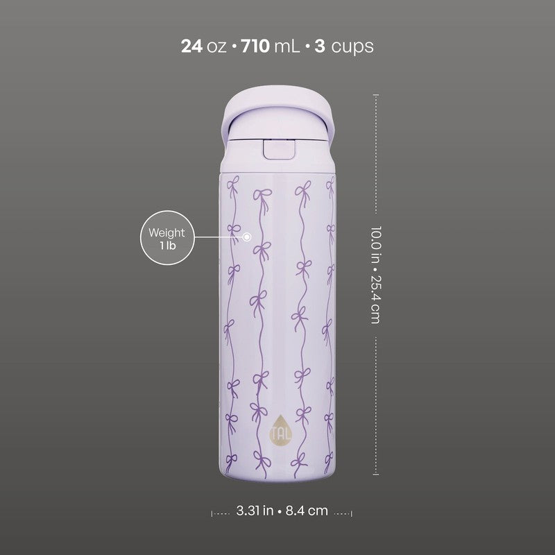 24oz Insulated Stainless Steel Water Bottle 2-in-1 Straw and Chug Lid Purple Bow5