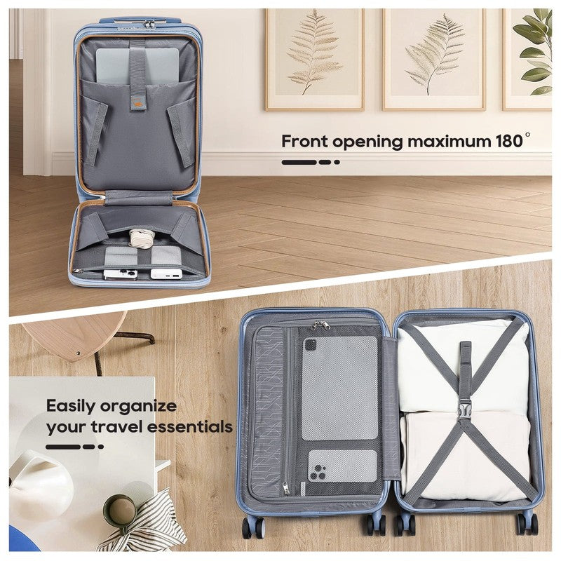 3Pc Carry On Luggage Set Front Opening TSA Lock Spinner Wheels YK4
