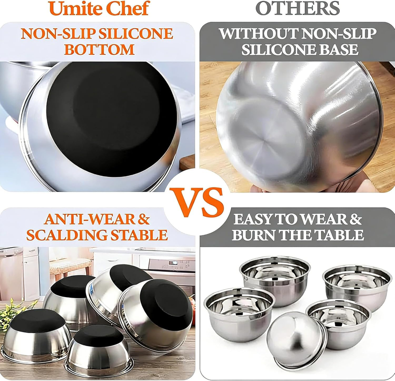 26PC Stainless Steel Mixing Bowl Set w/ Lids Grater Non Slip Base5