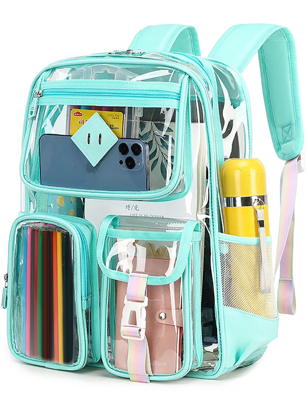 Large Clear Book Bag Waterproof See Through Backpack Green Daisy10