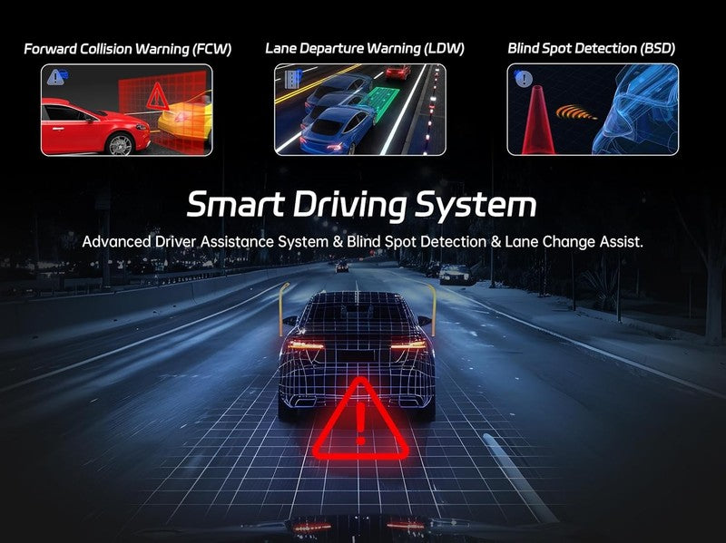 4K 3-Channel Dash Cam Front/Rear Inside WiFi APP ADAS 64GB Card 24H Parking3
