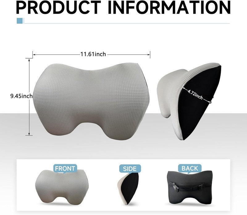 Memory Foam Car Neck Pillow w/ Adjustable Strap & Breathable Cover   Silver1