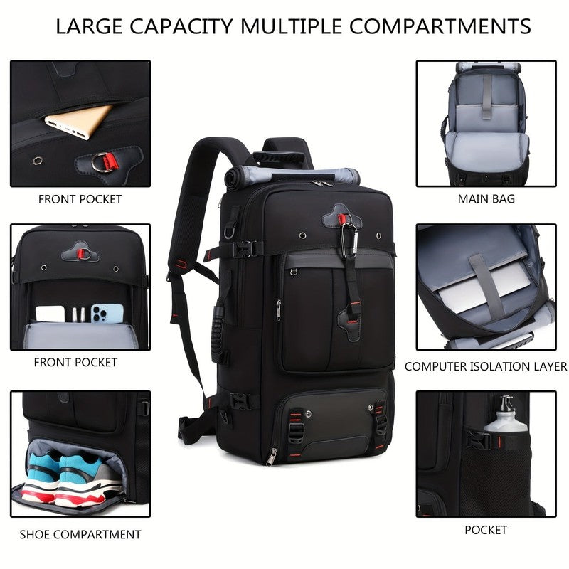 A 50L Large Capacity Hiking Backpack, Outdoor Camping Backpack, Convertible Shou6