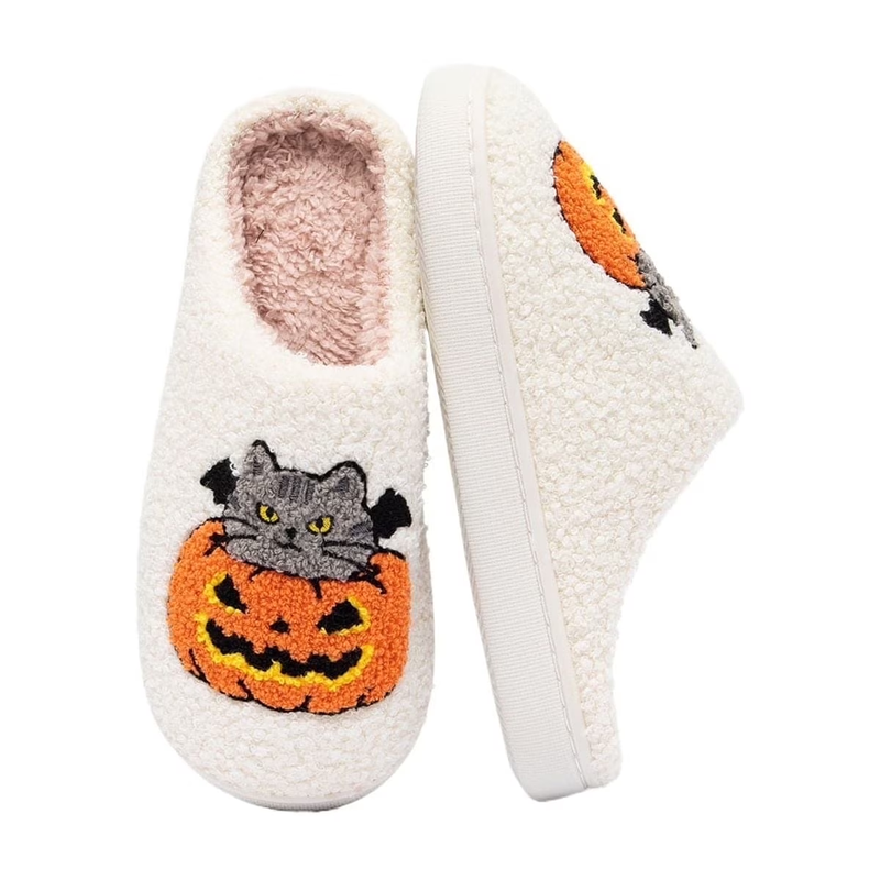 Ghost Print House Slippers Plush Warm Comfy for Women & Men Halloween0