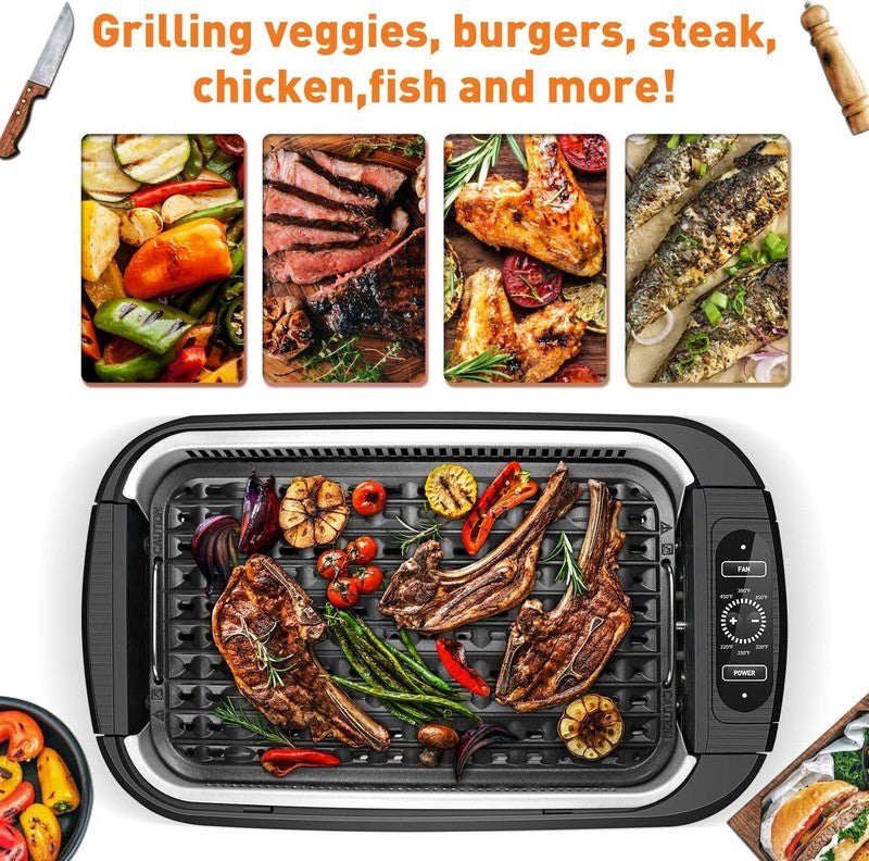 1500W Smokeless Indoor Electric Grill Nonstick BBQ Glass Lid Black6
