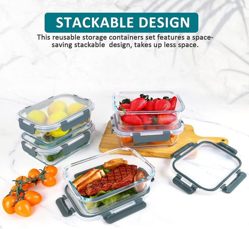 5 Pack 30oz Glass Meal Prep Containers Airtight Snap Lock Lids4