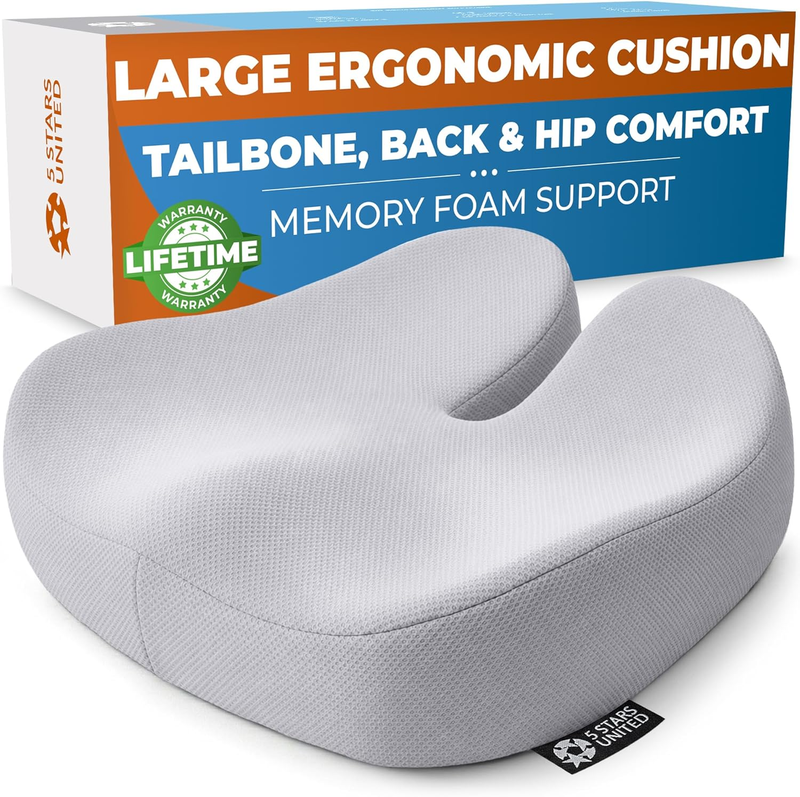 Memory Foam Seat Cushion Tailbone Pain Relief Coccyx Sciatica Light Gray8