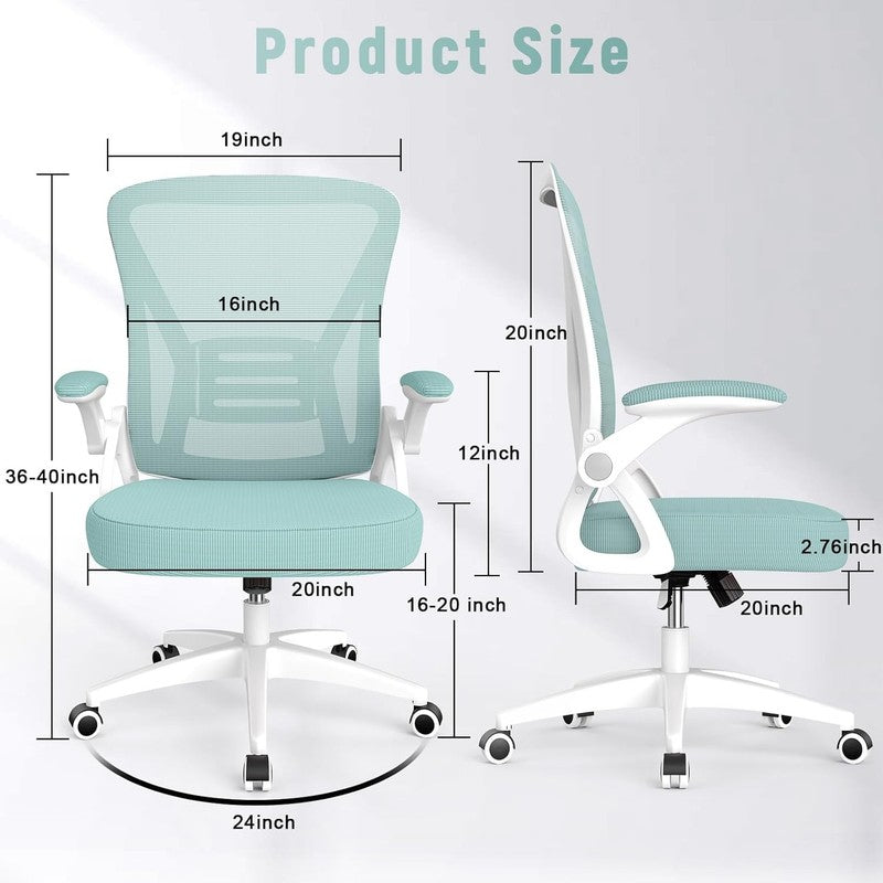 Ergonomic Mesh Office Chair Adjustable Height Flip Up Arms Lumbar Green2